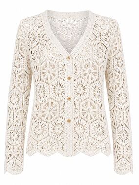 Charlie Paige Ivory Crochet Cardigan Lace Boho NWT Large